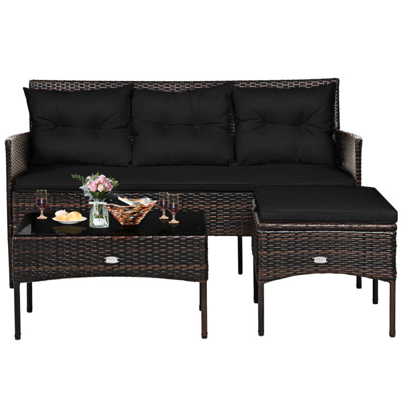 3 Pieces Patio Furniture Sectional Set with 5 Cozy Cushions