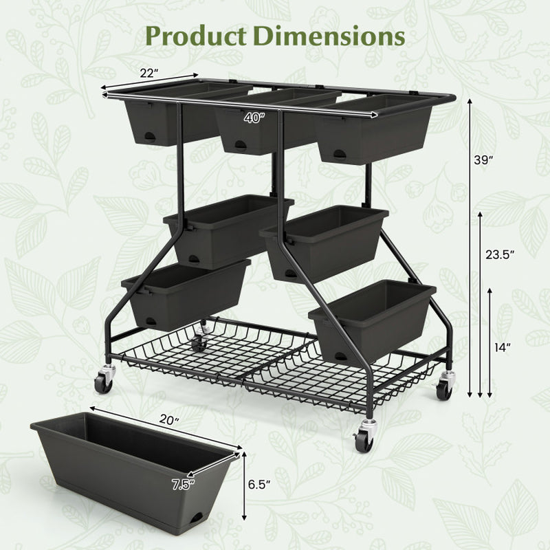 Vertical Raised Garden Bed with 7 Planter Boxes and Storage Baskets