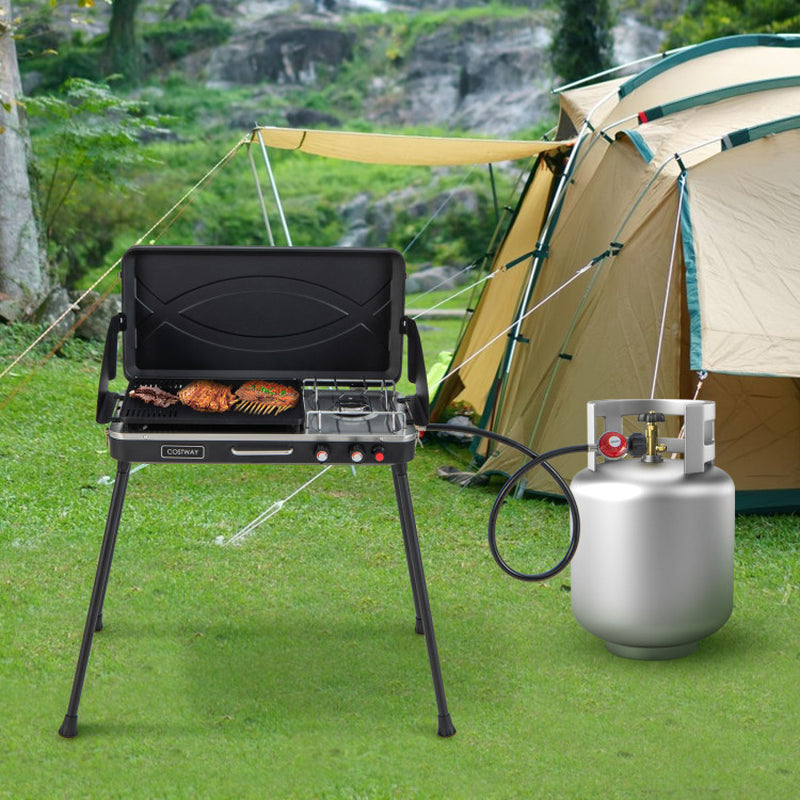 2-In-1 Gas Camping Grill and Stove with 4 Detachable Legs
