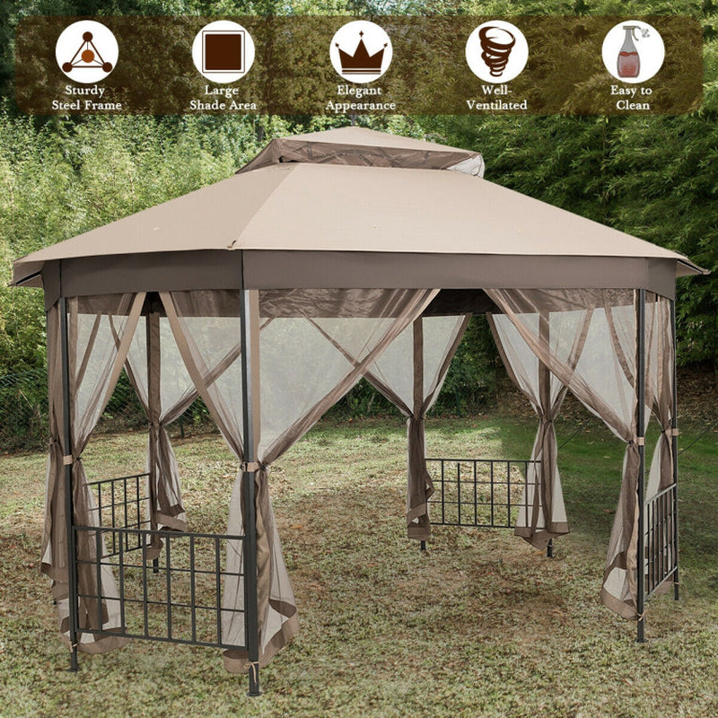 10’X 12’ Octagonal Patio Gazebo with Mosquito Net