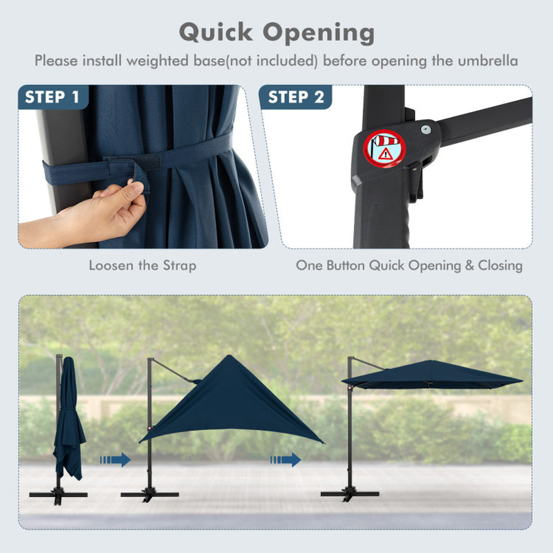 9.5 Feet Square Patio Cantilever Umbrella with 360° Rotation