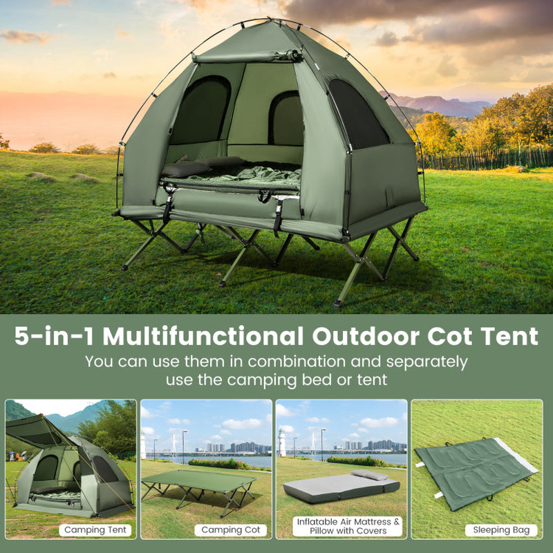 5-In-1 2-Person Foldable Outdoor Camping Tent Cot with Air Mattress and Sleeping Bag