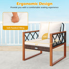 3 Pieces Patio Furniture Set with Tempered Glass Top Table and Soft Cushions