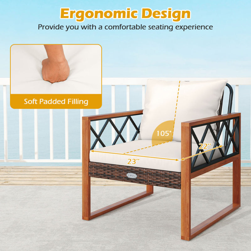 3 Pieces Patio Furniture Set with Tempered Glass Top Table and Soft Cushions