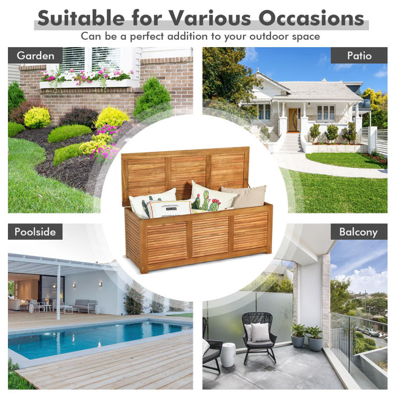 46 Gallon Acacia Wood Storage Bench Box for Patio Garden Deck