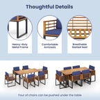 7 Pieces Patio Acacia Wood Dining Chair and Table Set for Backyard and Poolside