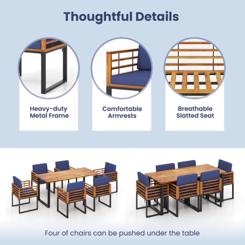 7 Pieces Patio Acacia Wood Dining Chair and Table Set for Backyard and Poolside