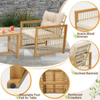 3 Pieces Patio PE Wicker Conversation Set with Acacia Wood Frame and Cushions