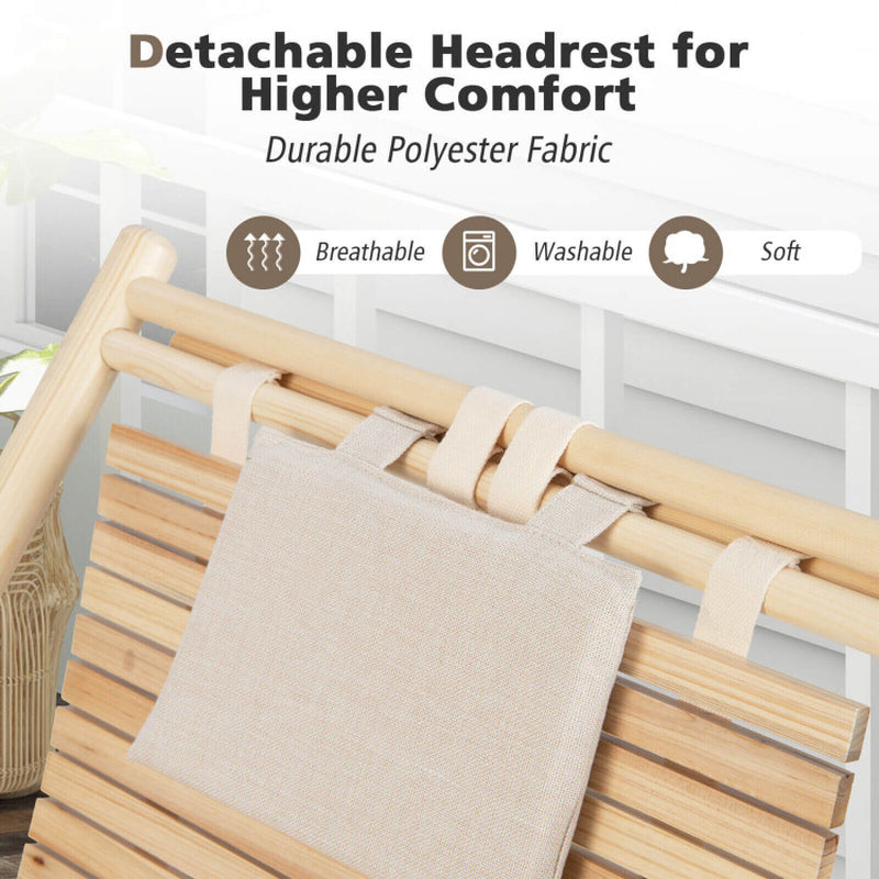 Solid Fir Wood Lounge Chair with 3-Level Adjustable Backrest and Soft Padded Headrest