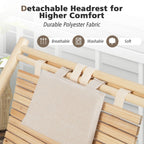 Solid Fir Wood Lounge Chair with 3-Level Adjustable Backrest and Soft Padded Headrest