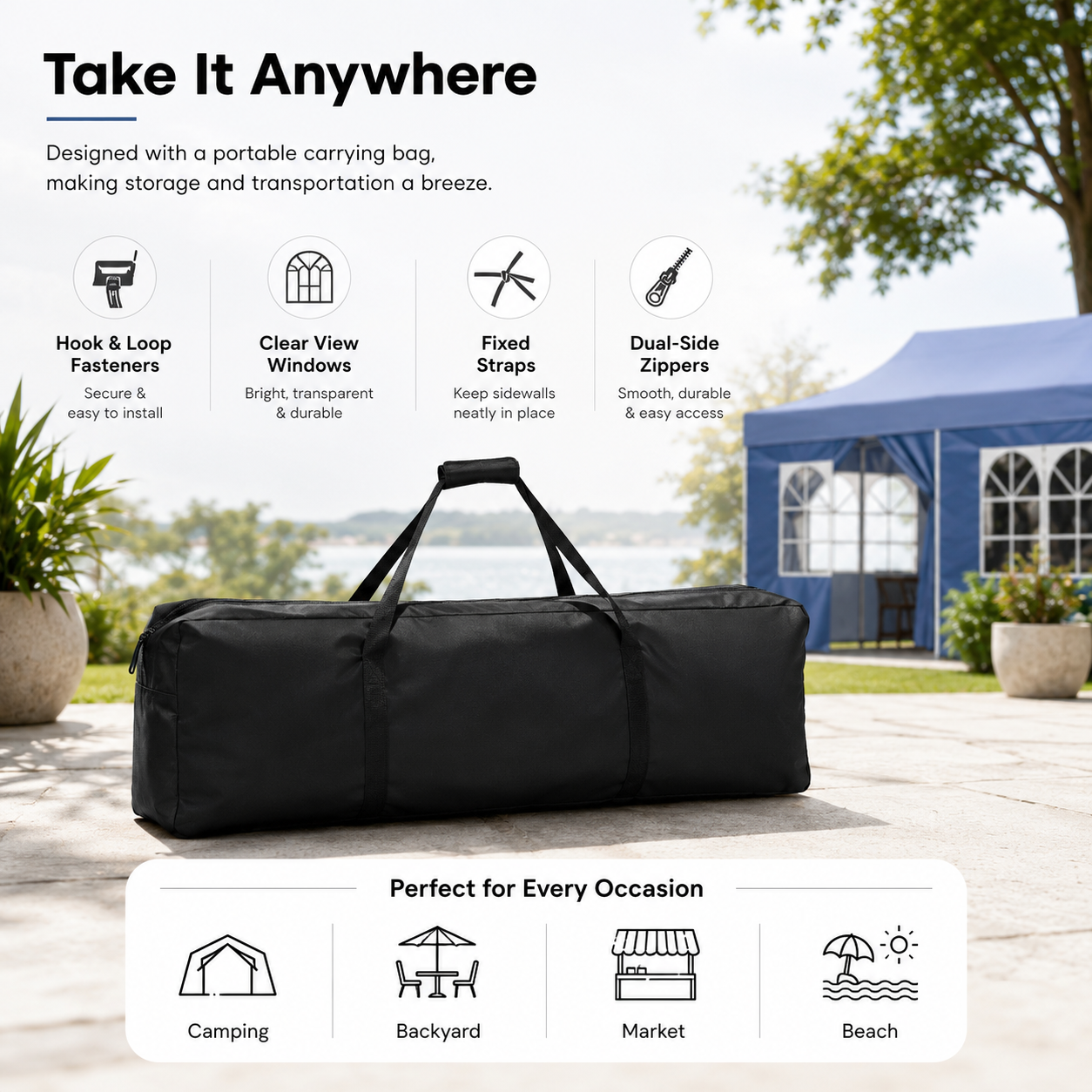 10' × 20' Pop-Up Event Canopy Tent with 6 Removable Sidewalls, Church Windows & Wheeled Storage Bag