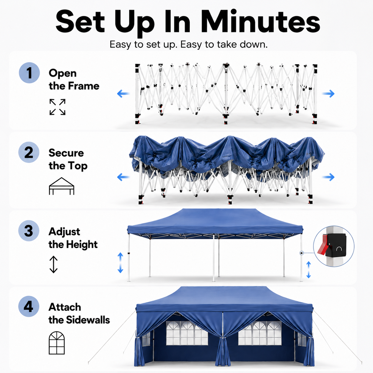10' × 20' Pop-Up Event Canopy Tent with 6 Removable Sidewalls, Church Windows & Wheeled Storage Bag
