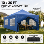 10' × 20' Pop-Up Event Canopy Tent with 6 Removable Sidewalls, Church Windows & Wheeled Storage Bag