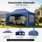 10' × 20' Pop-Up Event Canopy Tent with 6 Removable Sidewalls, Church Windows & Wheeled Storage Bag