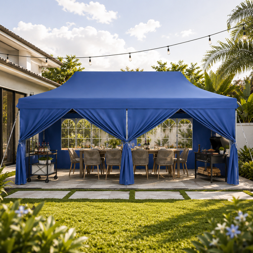 10' × 20' Pop-Up Event Canopy Tent with 6 Removable Sidewalls, Church Windows & Wheeled Storage Bag