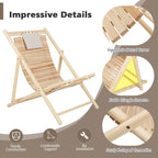 Solid Fir Wood Lounge Chair with 3-Level Adjustable Backrest and Soft Padded Headrest