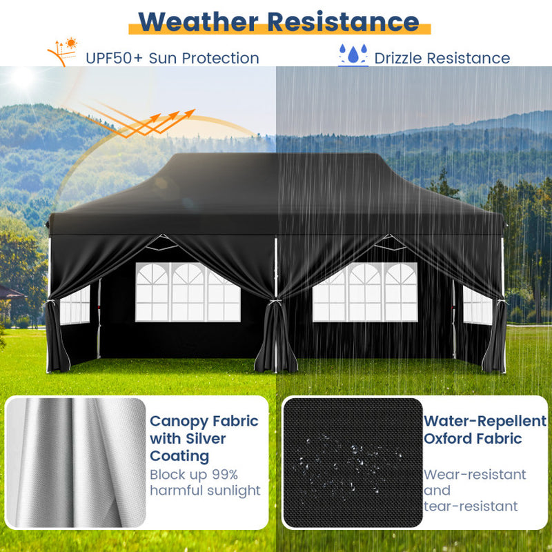 10 X 20 Feet Pop up Canopy with 6 Sidewalls Windows and Carrying Bag