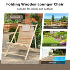 Solid Fir Wood Lounge Chair with 3-Level Adjustable Backrest and Soft Padded Headrest