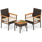3 Piece Wicker Furniture Set with Acacia Wood Tabletop and Armrest for Balcony