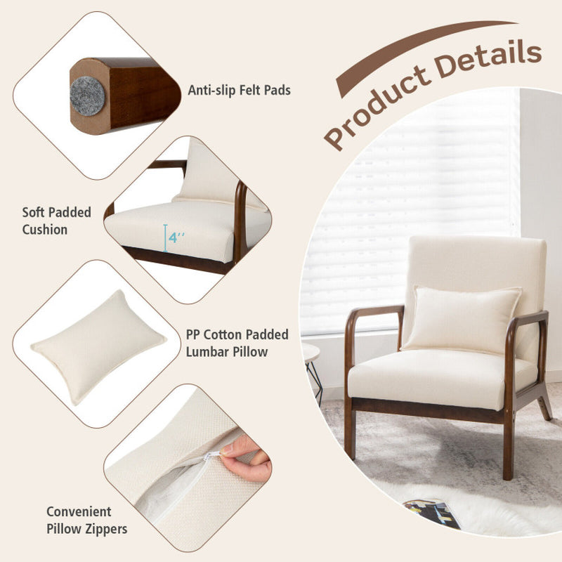 Modern Accent Chair with Rubber Wood Frame and Lumbar Pillow