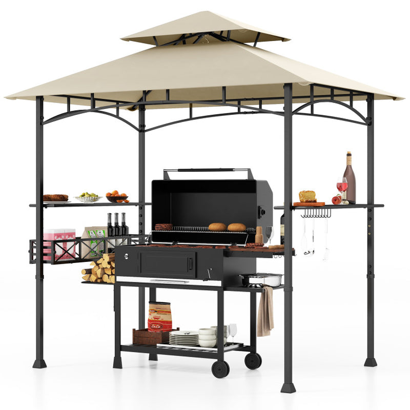 8 X 5 Feet Outdoor Grill Gazebo with 2 Side Shelves and 10 Hooks