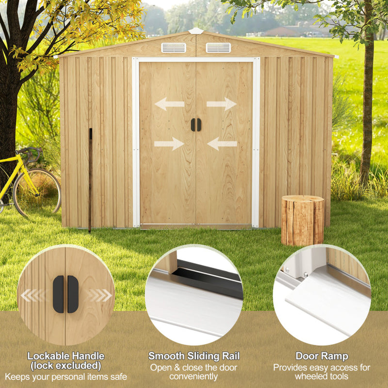 Weather Resistant Galvanized Steel Shed with Tilted Roof for Backyard Garden Patio Lawn