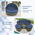 Outdoor PE Wicker round Daybed with Retractable Canopy and Cushions