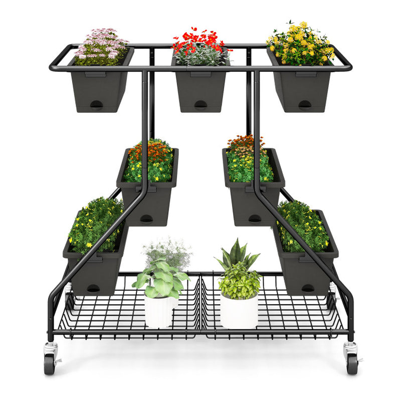 Vertical Raised Garden Bed with 7 Planter Boxes and Storage Baskets