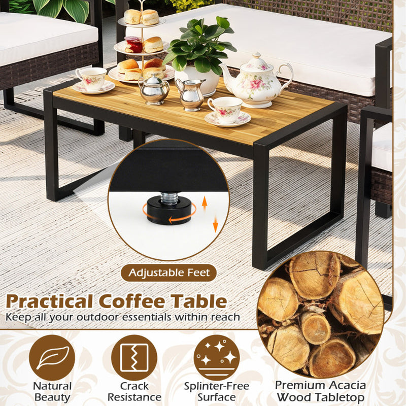 4-Piece Patio Set with Acacia Coffee Table and Wicker Chairs for Backyard