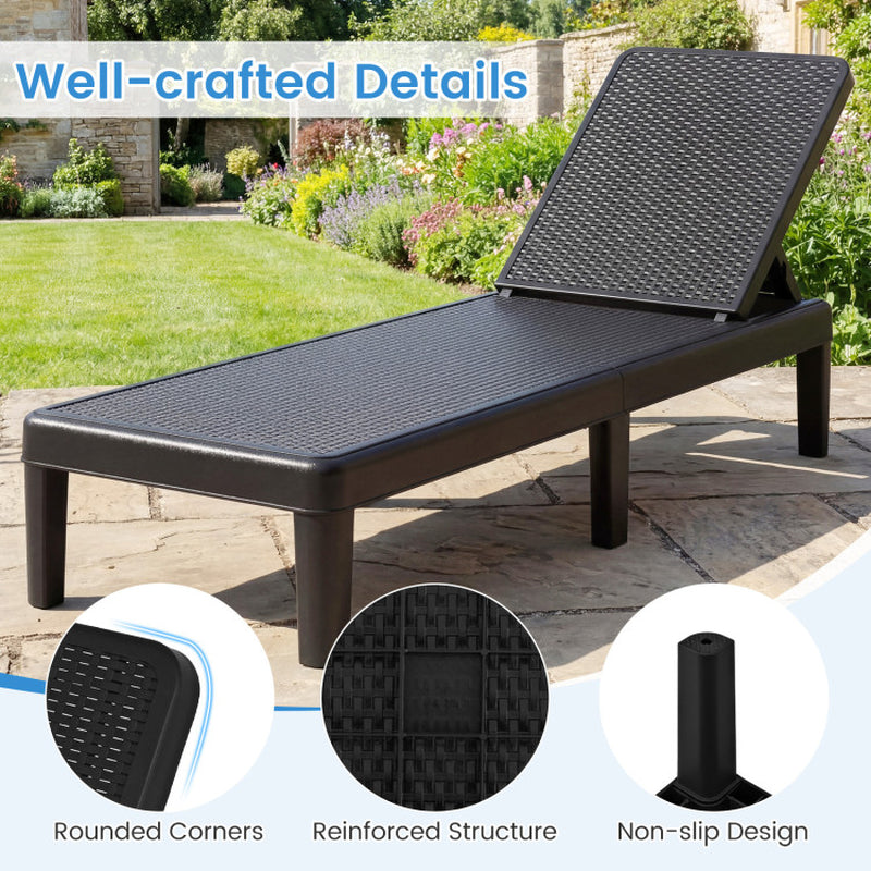 Outdoor Chaise Lounger Chair with Waterproof Rattan Textured PP Surface and 330 Lbs Capacity