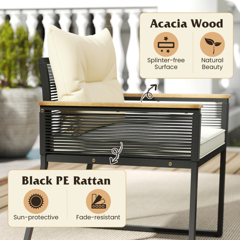 4 Pieces Patio Furniture Set Outdoor Conversation Set with Tempered Glass Coffee Table