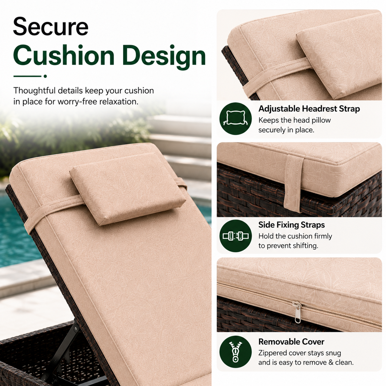 2-Piece Outdoor Chaise Lounge Set with Side Tables | 6-Position Reclining Patio Loungers | StrucHaus