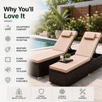 2-Piece Outdoor Chaise Lounge Set with Side Tables | 6-Position Reclining Patio Loungers | StrucHaus