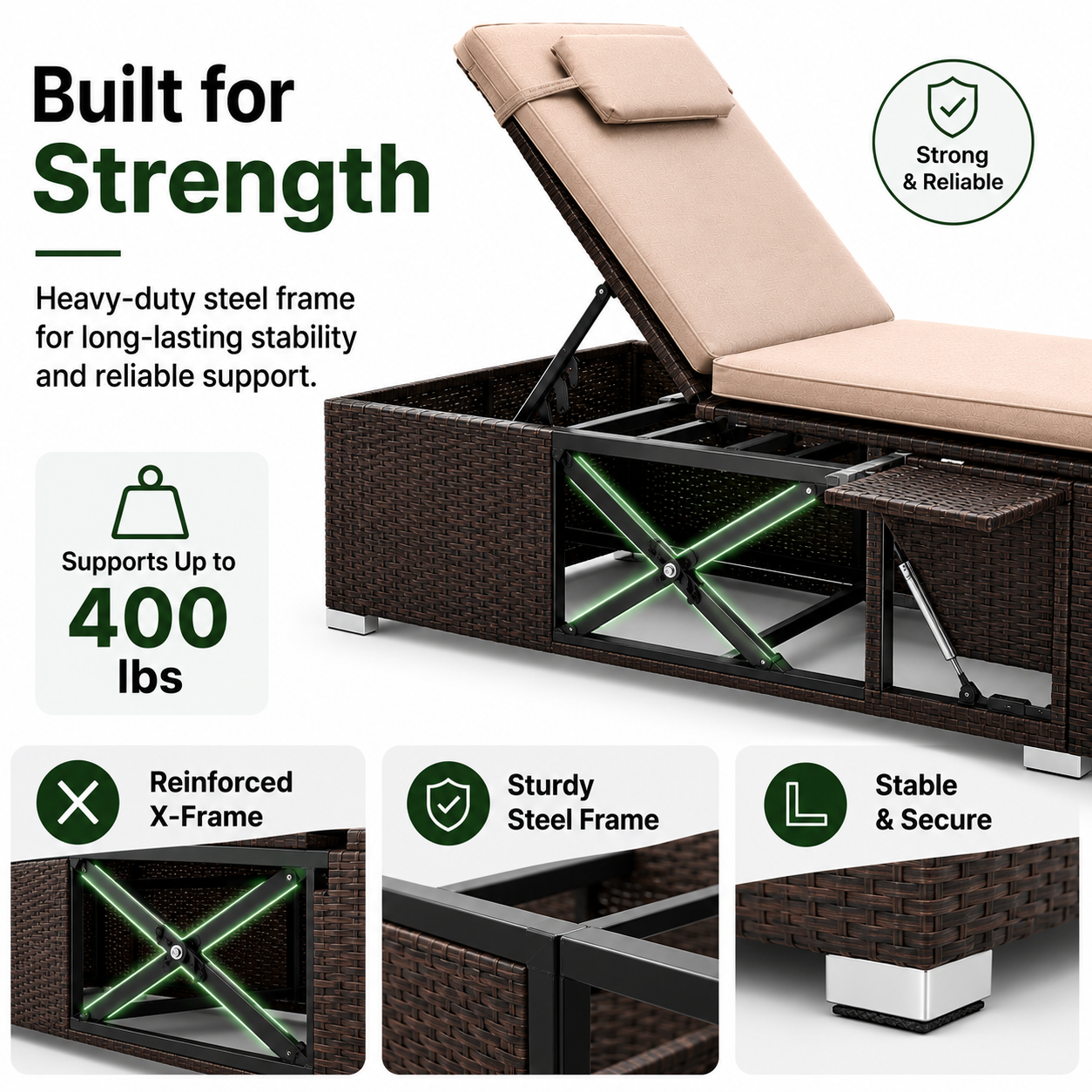 2-Piece Outdoor Chaise Lounge Set with Side Tables | 6-Position Reclining Patio Loungers | StrucHaus