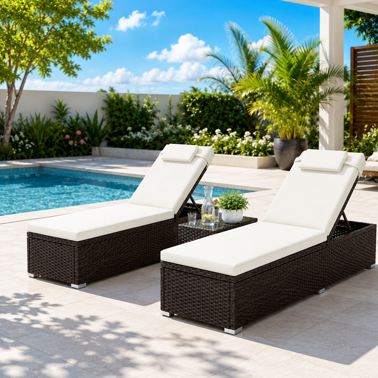 2-Piece Outdoor Chaise Lounge Set with Side Tables | 6-Position Reclining Patio Loungers | StrucHaus