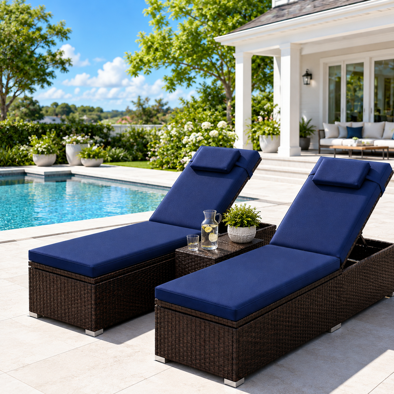 2-Piece Outdoor Chaise Lounge Set with Side Tables | 6-Position Reclining Patio Loungers | StrucHaus