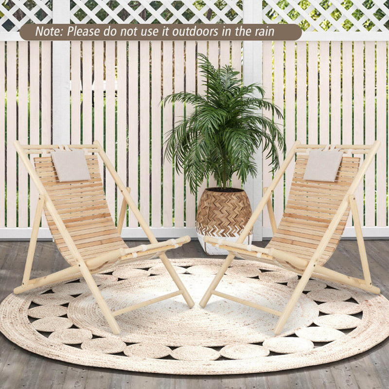 Solid Fir Wood Lounge Chair with 3-Level Adjustable Backrest and Soft Padded Headrest