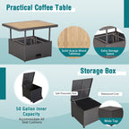 7 Pieces Wicker Outdoor Furniture Set with Acacia Wood Coffee Table and Ottoman