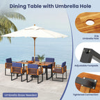 7 Pieces Patio Acacia Wood Dining Chair and Table Set for Backyard and Poolside