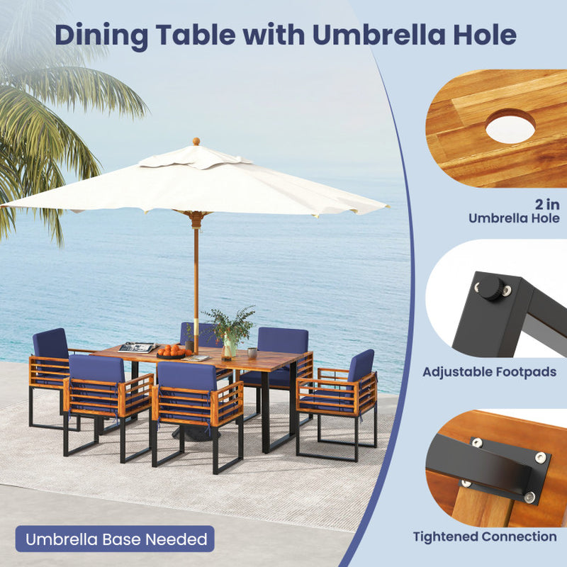 7 Pieces Patio Acacia Wood Dining Chair and Table Set for Backyard and Poolside