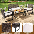 4-Piece Patio Set with Acacia Coffee Table and Wicker Chairs for Backyard