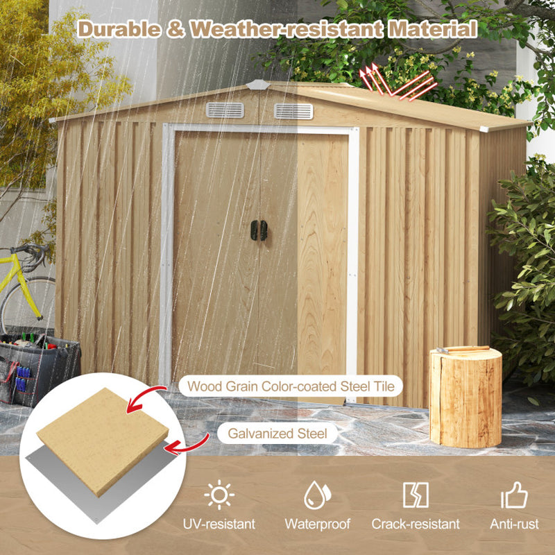 Weather Resistant Galvanized Steel Shed with Tilted Roof for Backyard Garden Patio Lawn