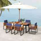 7 Pieces Patio Acacia Wood Dining Chair and Table Set for Backyard and Poolside