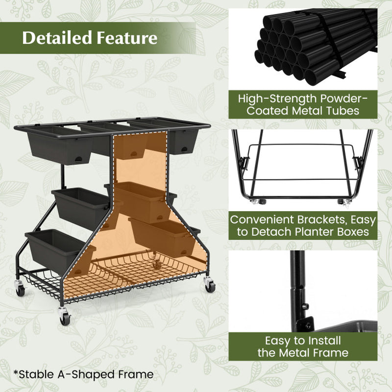Vertical Raised Garden Bed with 7 Planter Boxes and Storage Baskets