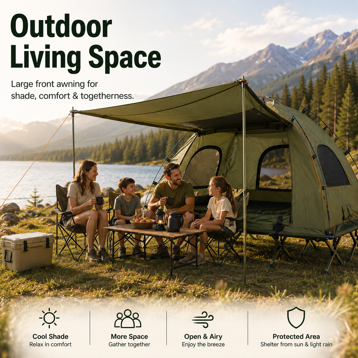 2 Person Camping Tent Cot with Air Mattress, Sleeping Bags & Elevated Camping Bed