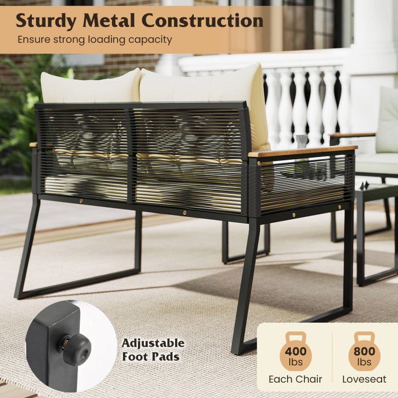 4 Pieces Patio Furniture Set Outdoor Conversation Set with Tempered Glass Coffee Table