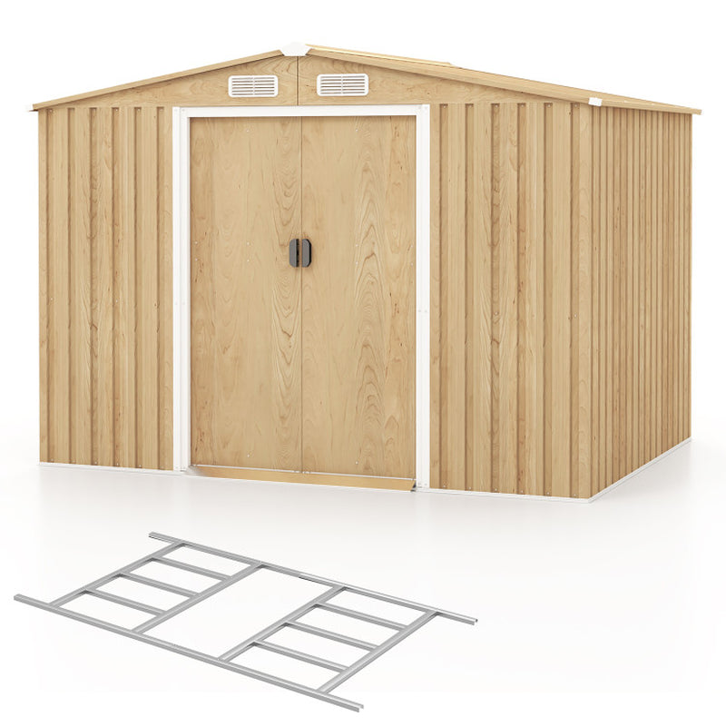 Weather Resistant Galvanized Steel Shed with Tilted Roof for Backyard Garden Patio Lawn
