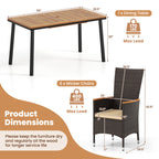 Outdoor Dining Set for 6 Patio Wicker Armchairs and Acacia Wood Table