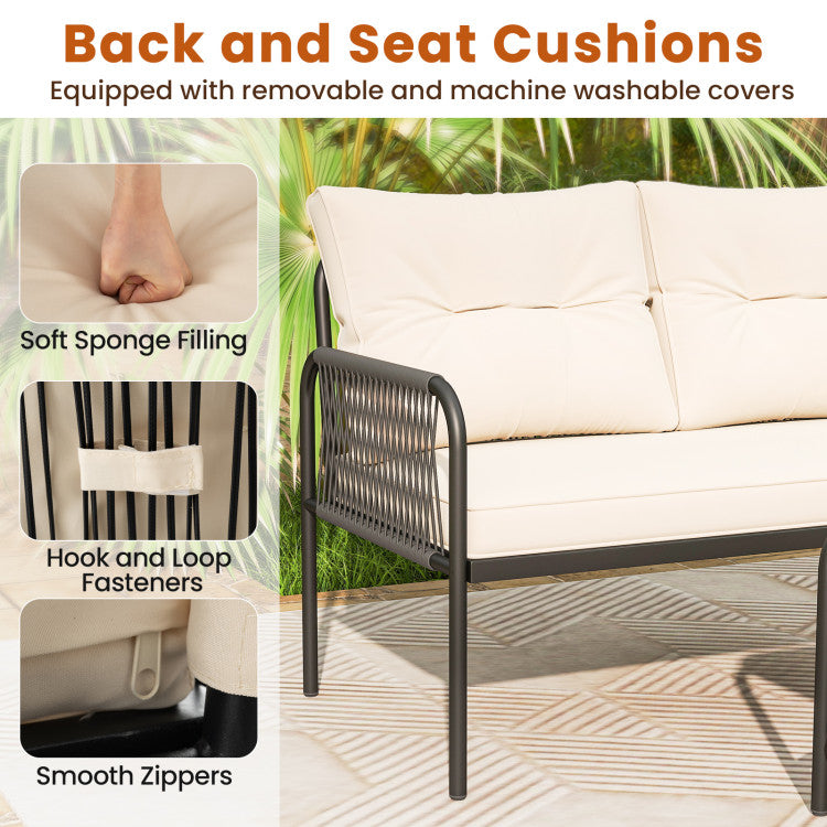 3-Piece L Shaped Patio Furniture Set PE Rattan Sectional Sofas