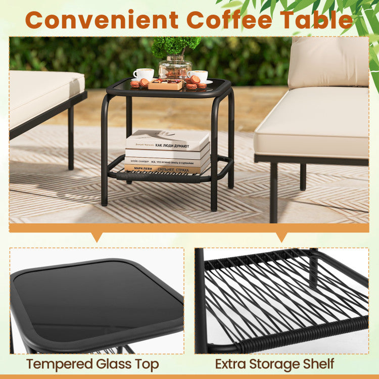3-Piece L Shaped Patio Furniture Set PE Rattan Sectional Sofas